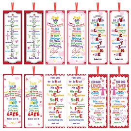 Skyygemm 240 Pcs Christian Valentine's Day Bookmarks Valentine John 3: 16 Religious Christian Bookmarks Bulk Bible Verse Bookmarks with Strings for Valentine Exchange Party Gifts