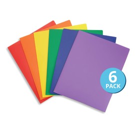 Blue Summit Supplies 6 Pack Multicolor Two Pocket Plastic Folders with Pockets, Heavy Duty Colored 2 Pocket Plastic Folders for School, and Business Card Slot, Home, and Work