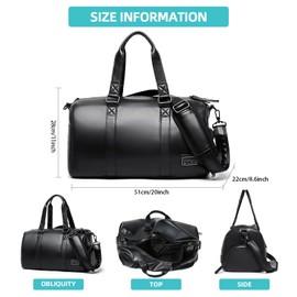 MATE ELAN Leather Gym Bag for Men with Shoe Compartment, 32L PU Leather Duffle Travel Bag Weekender Waterproof Overnight Sports Carry-On Bag Black