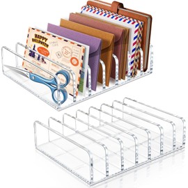 2 Packs Acrylic Mail Organizer 7 Slots Cash Tray for Desk - 7 Slots File Organizer Clear Desktop Bill Divider Holder, Envelope Holder, Transparent Countertop Mail Holder