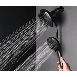 GRICH 2.5GPM Shower Head with Hand: 2 in 1 High Pressure Shower Heads With Handheld Spray Combo & Rain Shower Head, 9 Spray Modes Anti-Leak Waterfall Showerhead, Angle Adjustable, Matte Black