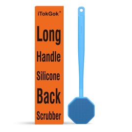 iTokGoK® Silver-Infused Silicone Back Scrubber with Long Handle Back Brush for Shower,Back Brush Long Handle for Men and Women,Ergonomic No-Slip Handle, Long-Lasting (Sky Blue)