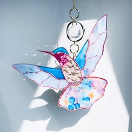 APRMAYST Blue Acrylic Hummingbird Flowers Garden Suncatcher Window Hanging Crystal Prism Rainbow Maker Sun Catcher Ornaments Birthday Christmas Thanksgiving Gifts for Mom Grandma Sister Bird Lovers