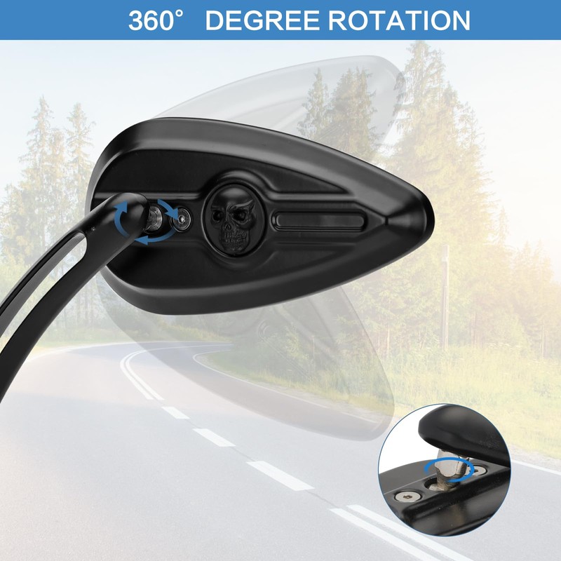 VG MOTO Motorcycle Skull Teardrop Rearview Mirror 8mm 10mm Side