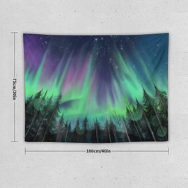 ZhiRain Northern Lights Forest Tapestry Wall Hanging Aurora Borealis Night Sky Tapestries Home Decor for Living Room Bedroom Apartment Farmhouse Dorm 30"x40"