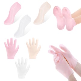 Sibba 6 Pairs Moisturizing Glove Socks Set, Anti Slip Cotton Spa Socks for Dry Cracked Skin, Touch Screen Moisturizing Treatment Gloves for Foot Hand Softening, Calluses, Foot Care After Pedicure