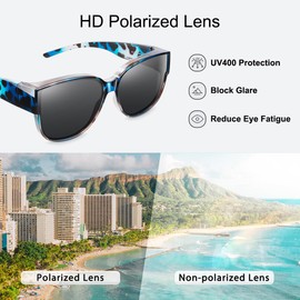 Br’Guras Oversized Polarized Fit over Sunglasses Over Glasses for Men and Women (Blue grey leopard-14, Black)