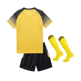 Hiheart Boys Soccer Set Football Team T-shirt and Shorts with Socks Yellow 5-6