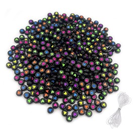 500PCS 4x7mm Acrylic Heart Beads for Friendship Bracelets Jewelry Making, Black Round Flat Acrylic Colourful Heart Beads with 32 FT Crystal Line for DIY Crafts Bracelets Necklaces and More