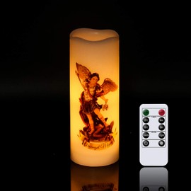 Wondise Flameless Flickering Devotional Prayer Candle with Remote and Timer, Battery Operated Real Wax LED Votive White Pillar Candle for Decoration Religious Gift, Prayer in Spanish(3 x 3 x 6 inch)