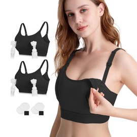 4HOW Hands-Free Pumping & Nursing Bra for Breastfeeding – Adjustable, Plus-Size Compatible Breast Pump Holder, 2pc(black), Medium