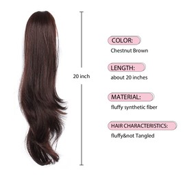 Ponytail Extensions,HSPJHTM Brown Hair Extensions Ponytail Extension Claw for Women Curly Hair Piece 20" Synthetic Pony Tail Hair Extensions Long & Voluminous Curled Wavy Heat-Resisting Chestnut Brown