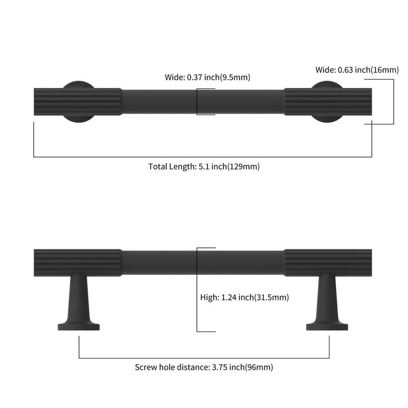 Coinkoly 10 Pack 3-3/4''(96mm) Matte Black Cabinet Handles Kitchen Black