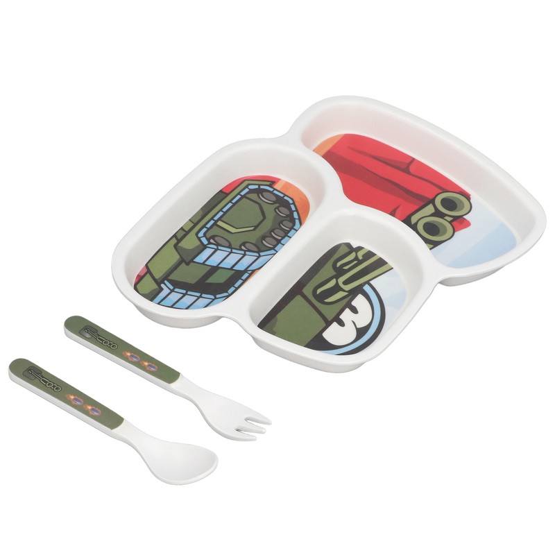 Children Tableware Set Cartoon Printed Unbreakable Divided Plate Toddler Eating