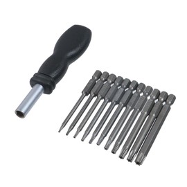 Tighall 11 Pcs Hexagonal Handle Hollow Plum Blossom Screwdriver Batch Head with 1Pcs Handle, for Disassembling Game Consoles or Cards, 3in Long Screwdriver Bit Set, 1/4 Inch, Hex Shank T6-T40