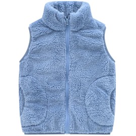 AIWUHE Boys Girls Polar Fleece Vest Zipper Sleeveless Jacket Spring Fall Winter Warm Vest Clothes Blue 4-5T 120