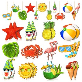 24Pcs Summer Hawaiian Wood Hanging Ornament Decorations, Summer Beach Wooden Pendant, Summer Sea Hanging Wood Slices for Seaside Beach Cafe Shop Office Decoration Luau Party Supplies (Beach)