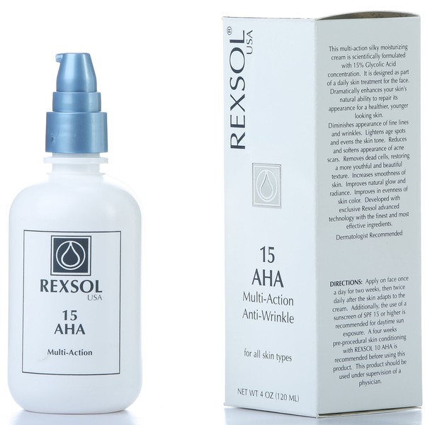 REXSOL 15 AHA Multi-action Anti-Wrinkle Cream | With Vitamin E, Algae Extract, Ginseng Extract, Calendula Extract, Caviar Extract | Diminishes appearance of fine lines & wrinkles (120 ml / 4 fl oz)