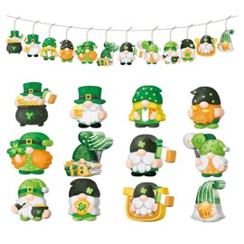 12 PCS St Patrick's Day Decorations Banner with Thin Rope, Green Dwarf Elf Ornaments, LUCKY Banner Hanging Decor for Irish Party Supplies Family Festival Decoration