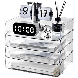 Gagee 4 Pack Paper Organizer for Desk,Stackable Paper Tray Book Holder for Classroom,Office and More,Letter Tray Desk Organizer,Clear