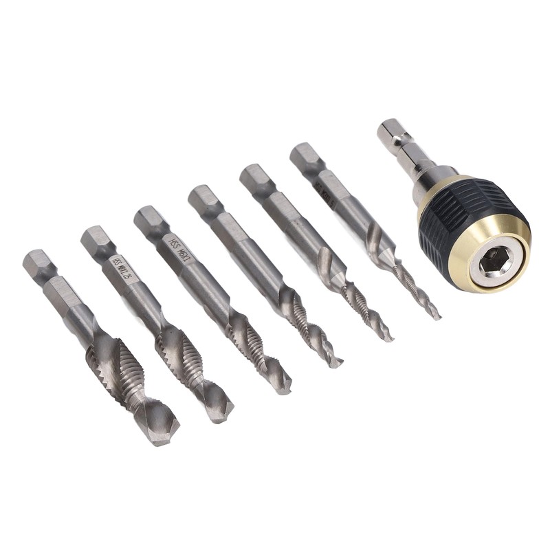 7Pcs/Set Spiral Combination Tap High Speed Steel 1/4in Hex Shank