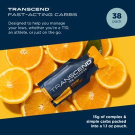 Transcend Foods Orange Gel (1.1 oz, Pack of 38) Fast-Acting Carb Gel Orange Flavor – Caffeine Free