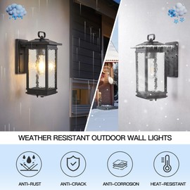 Smeike Large Outdoor Wall Lantern, Water Glass Exterior Wall Sconce Light Fixture, Matte Black Porch Light Wall Mount, Anti-Rust Aluminum Wall Lighting Fixtures for House, Garage, Patio