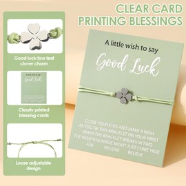 Good Luck Bracelet, 3 Pcs Make a Wish Four Leaf Clover Wristbands, Fashion Lucky Charm Shamrock, Best Gift for Good Luck at Wedding School University Exams New Job