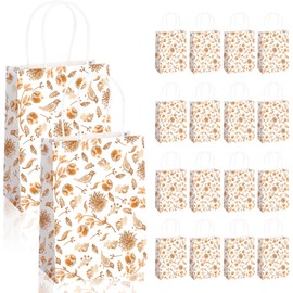 Kolldenn White Brown 16 Pcs Fall Paper Leaf Gift Bag with Handle Thanksgiving Bird Pomegranate Candy Bags Kraft Paper Orange Party Treat Bags Friends Party Supplies for Fall Wedding Holiday
