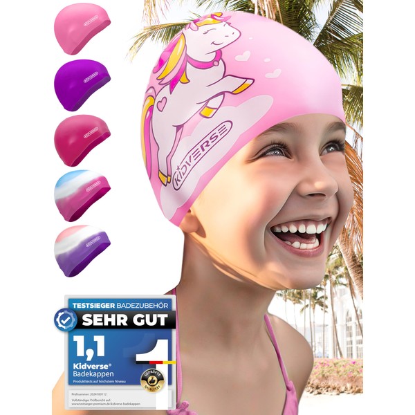 KIDVERSE Swimming Cap Girls, Waterproof, with Non-Slip Nubs, UV Protection,