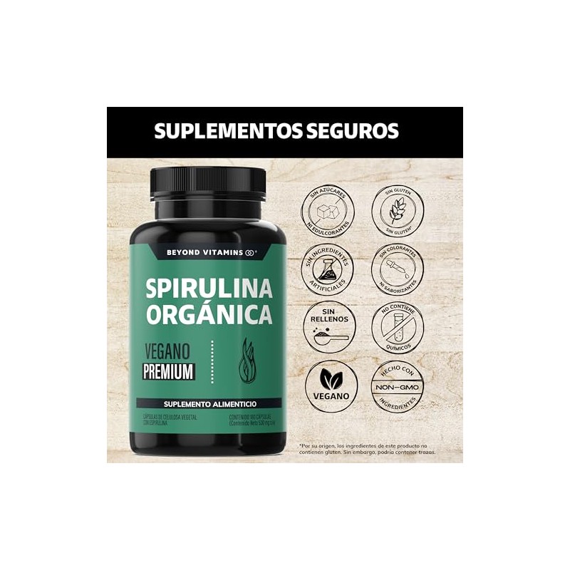 Beyond Vitamins Spirulina Orgánica 100 Natural Alga Espirulina Cápsulas Vcaps