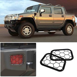 Tail Light Cover Guards，Taillight Rear Lamp Protector Guard Cover，Rear Light Guards Frame Trim Cover for Hummer 2003-2007 (Grid Style)