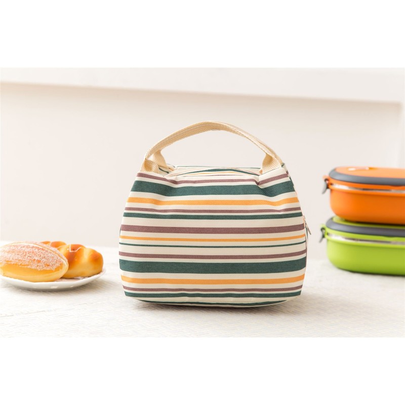 Vinsani Insulated Striped Canvas Thermal Lunch Bag Reusable Portable Cooler