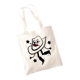 SmartyPants Cowboy Hat Tote Bag - Line Dancing Retro Cartoon Doodle Tap Dancing Western Style Funny Classic Dancing Vintage Cute Aesthetic Dancing Fan Gift Present (Natural)