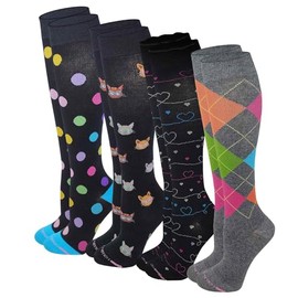 Dr. Motion Compression Knee High Socks for Women - 4 Pairs Pack (US, Numeric, 9, 11, Regular, Regular, Assorted #6)