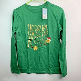 Cat & Jack Large 12 14 Holiday HaHaHa Emoji Green Shirt