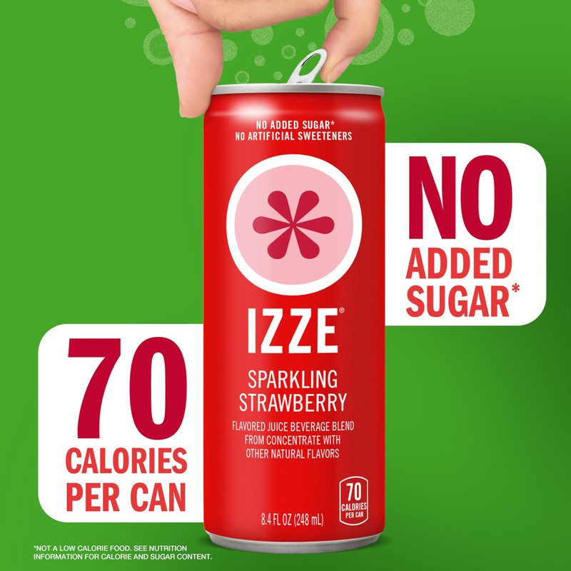 IZZE Sparkling Water Juice Beverage Blend, Strawberry, No Sugar Added,