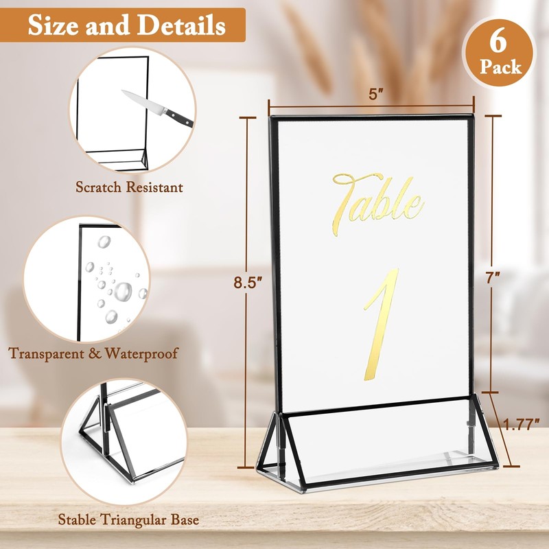 Floroom 6 Pack 5x7 Inch Clear Acrylic Sign Holders, Double-Sided