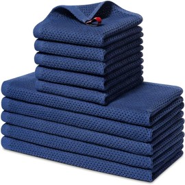 smiry Cotton Kitchen Dish Towels Set– 5 Pack 12x12 Inch & 5 Pack 13x28 Inch Kitchen Towels, 10 Pieces in Total, Ultra Soft Absorbent Quick Drying Dish Cloths Tea Towels, Navy