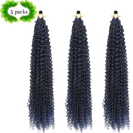 Curly Crochet Hair Extensions Black to Dark Blue Ombre Passion Twist Braids 24Inch Long Curly Braiding Hair 3Packs Springy Crochet Braids Goddess Box Braids for Black Women(24",1B Dark Blue)