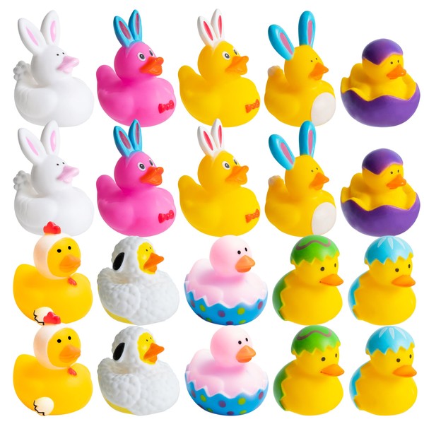 Haooryx Pack of 20 Easter Classic Yellow Rubber Ducks Toy Funny Squeeze Duckling Easter Egg Rubber Bath Duck Bath Toy Baby Shower Floating Duck for Children Gift Easter Party Basket Filler