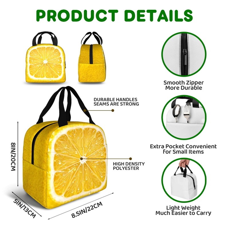 Cute Women Lemon Insulated Lunch Box,Portable Lunch Bag Tote