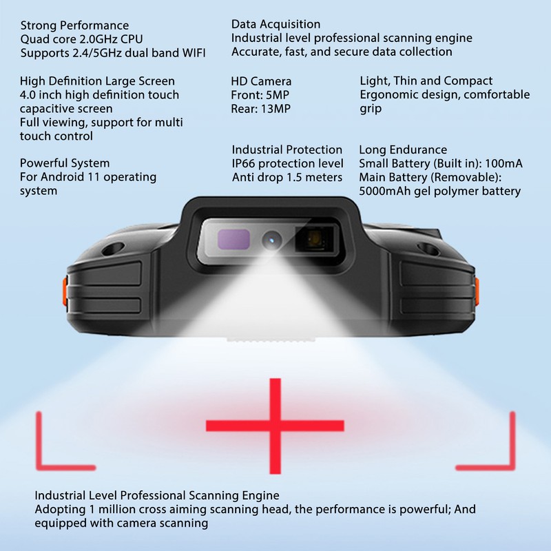 Handheld Data Terminal 4G WiFi Bluetooth 1D 2D Barcode Scanner