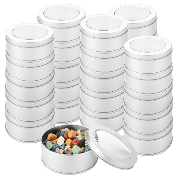 LDXDRU 30Pcs 6oz Metal Tin Cans, Round Empty Containers with