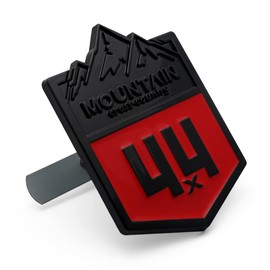 1X Front Grille Mountain 4x4 Cross Country Metal Car Sticker Off Road Racing Decal Emblem Badge Fits Off-Road Car Truck SUV (Red Black)