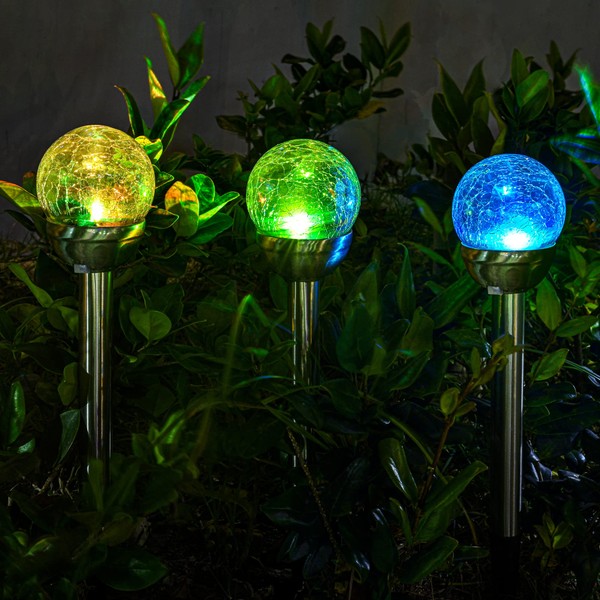 SOLPEX Solar Garden Lights Outdoor, 3 Pack Multi -Color Changing&White 2 Modes Solar Powered Glass Ball Garden Lights, Solar Outdoor Lights Waterproof Powered for Halloween/Christmas Patio Decoration