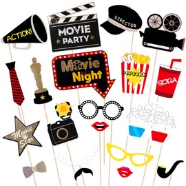 LUOEM Photo Booth Props Movie Night Photo Props Movie Party Decoration Supplies,Pack of 21