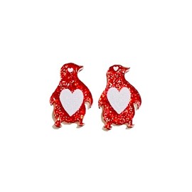 Lightweight Acrylic Pink Red Love Heart Stud Earrings Resin Love Statement Earrings for Women Wife Lover Valentines Mothers Day Gifts(Penguins)