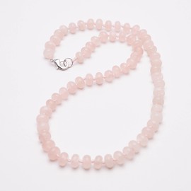 Treasure Bay Women's Handmade Necklace 8mm Rondle Shape Gemstone Beaded Necklace (Pink rose Quartz)