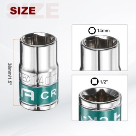HARFINGTON 2pcs 1/2" Drive 6 Points Socket 14mm Metric Shallow Impact Socket CR-V Steel Flip Socket Spindle Axle Nut Impact Socket for Home Auto Hex Nuts Bolts Repair, Silver Green